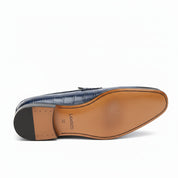 sole-view - Men's Blue Alligator Print Leather Dress Loafers