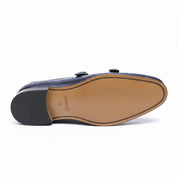 Men's Blue Crocodile Monk Strap Leather Shoes - sole-view