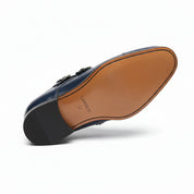 sole-view - Men's Blue Leather Double Monk Strap Dress Shoes