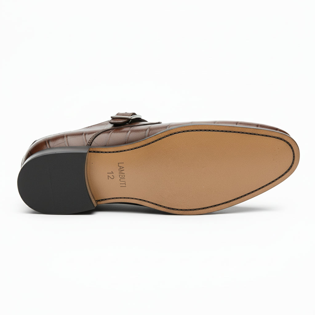 sole-view - Men's Brown Alligator Leather Monk Shoes