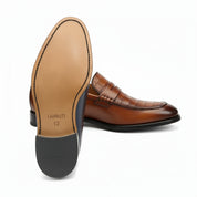sole-view - Men's Brown Crocodile Leather Moccasins - Formal Loafers