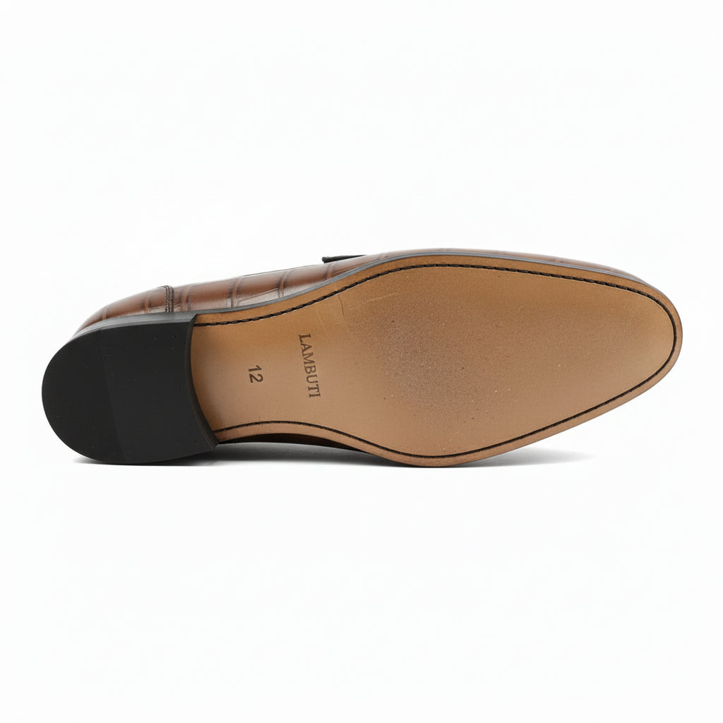 sole-view - Men's Brown Crocodile Leather Moccasins