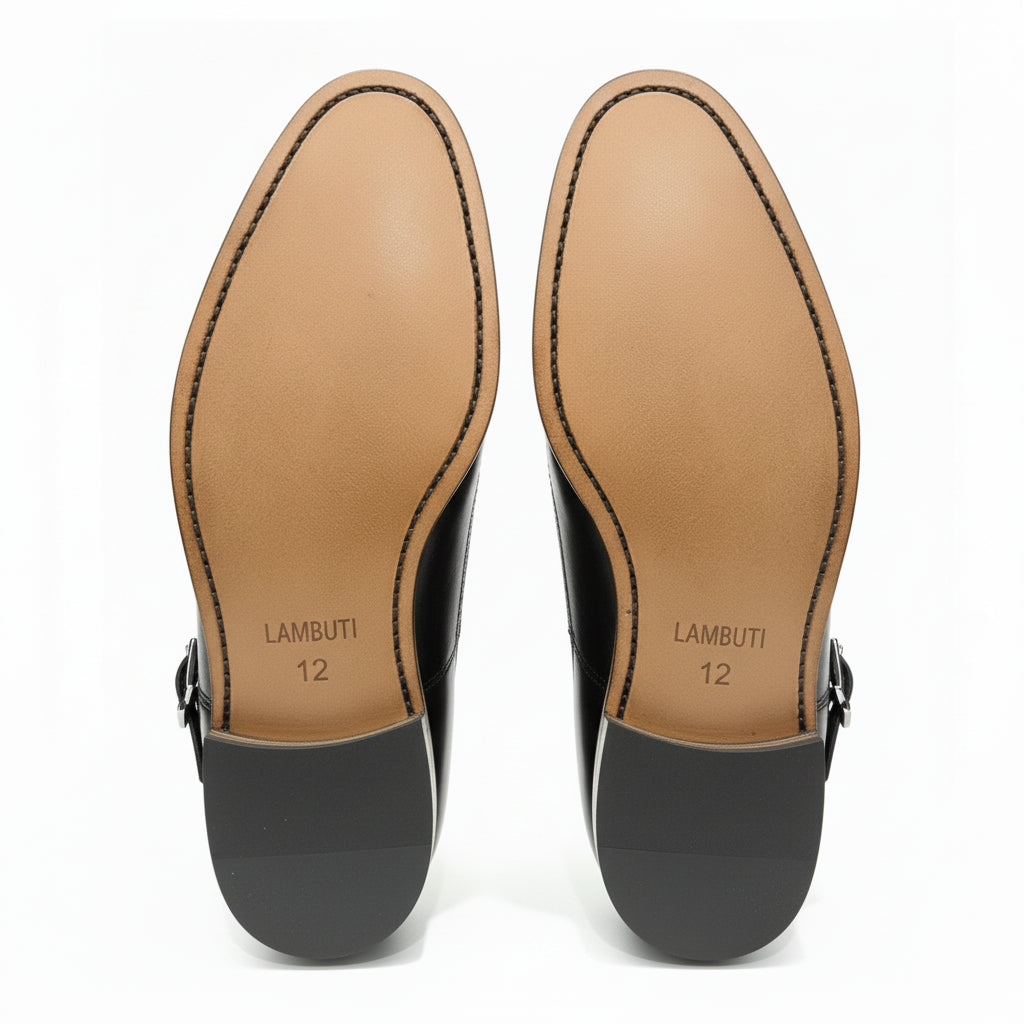 sole-view - Men's Brown Genuine Leather Buckle Dress Shoes