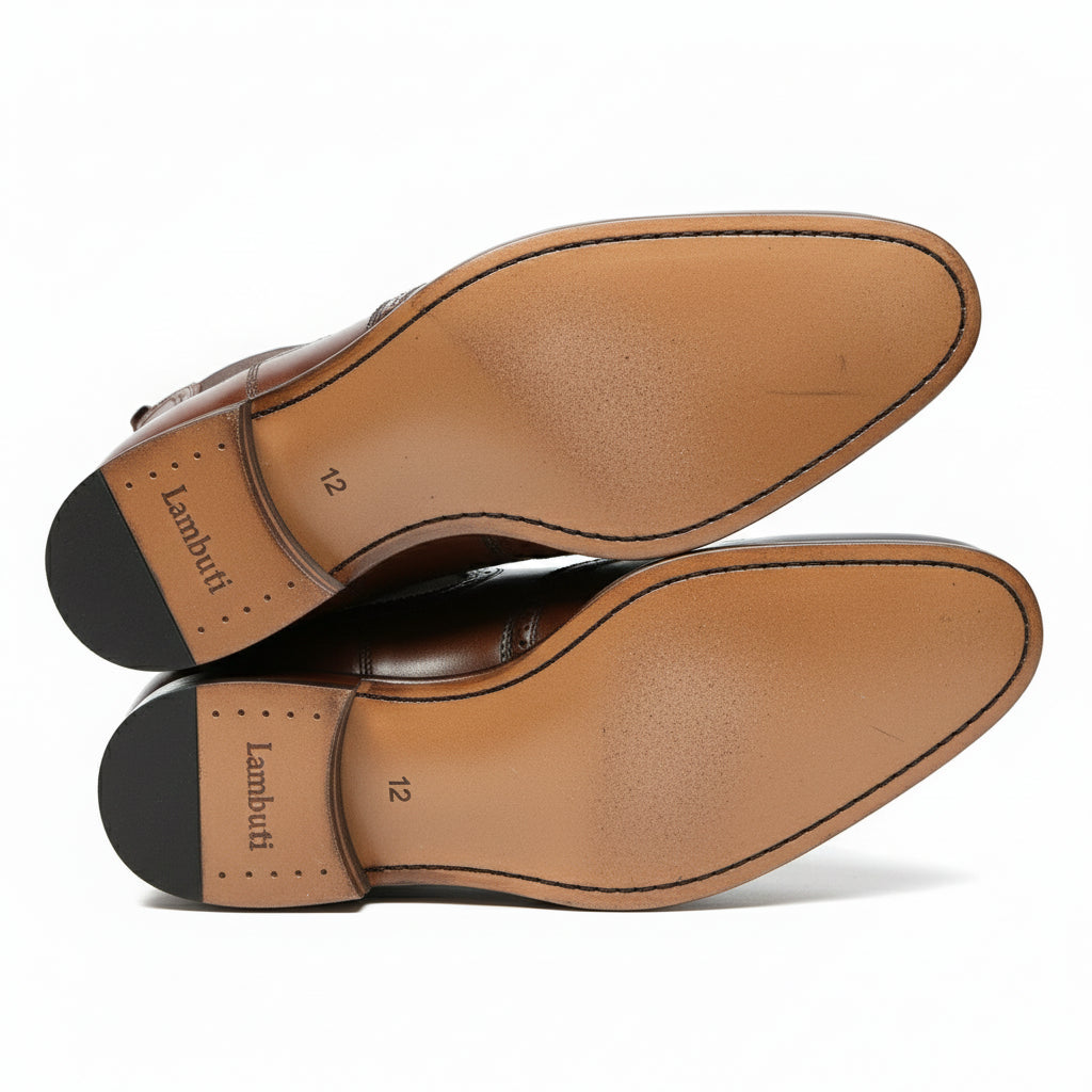 sole-view - Men's Brown Leather Brogue Chelsea Boots