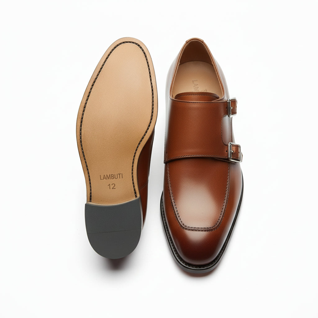 sole-view - Men's Brown Leather Double Monk Dress Shoes