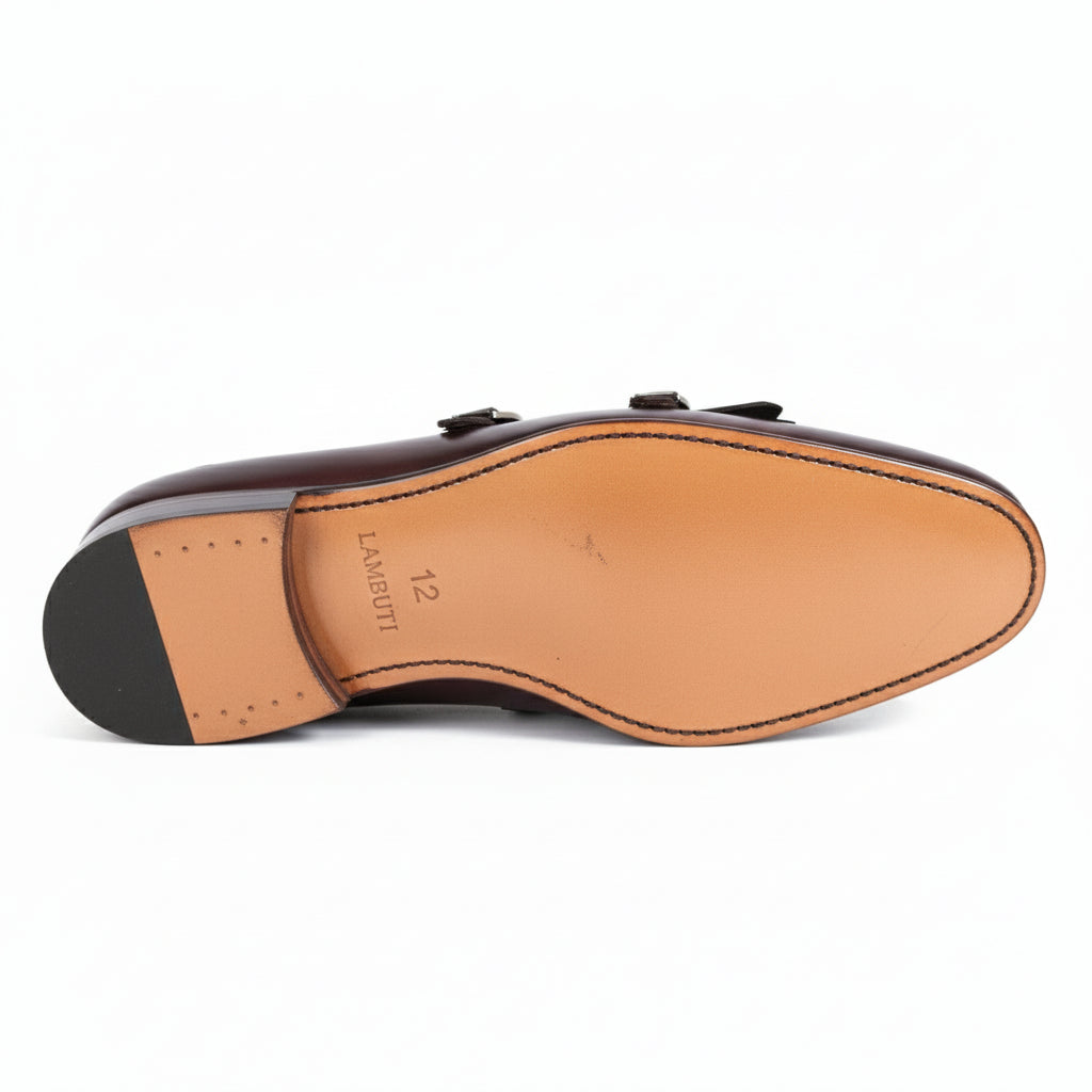 sole-view - Men's Brown Leather Double Monk Shoes