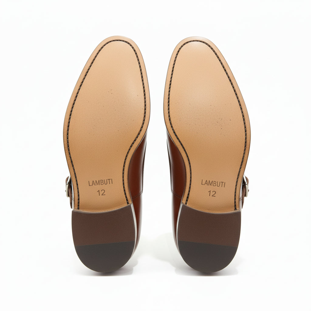 Men's Brown Leather Double Monk Strap Dress Shoes - sole-view
