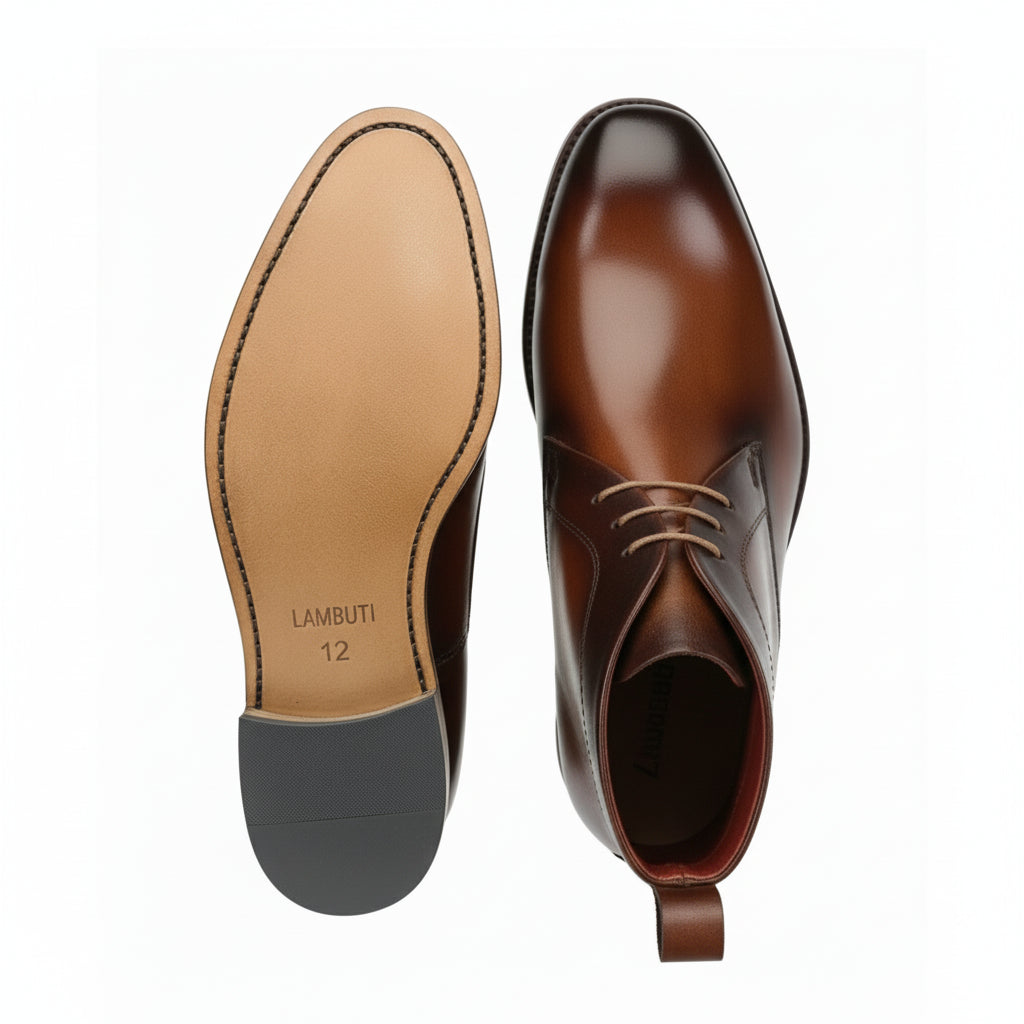 sole-view - Men's Brown Leather Lace-Up Ankle Boots