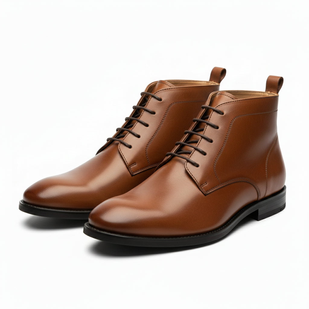 sole-view - Men's Brown Leather Lace-Up Ankle Boots