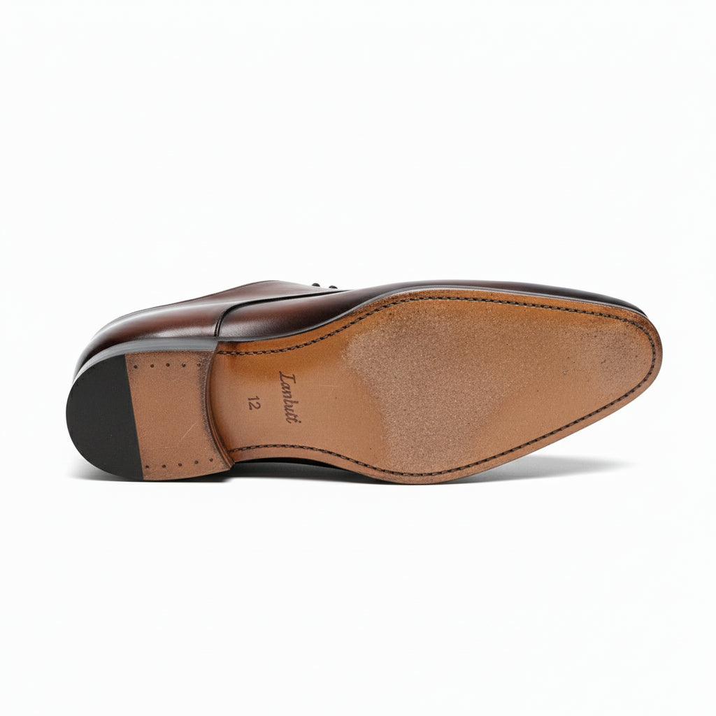 sole-view - Men's Brown Leather Lace-Up Dress Shoes