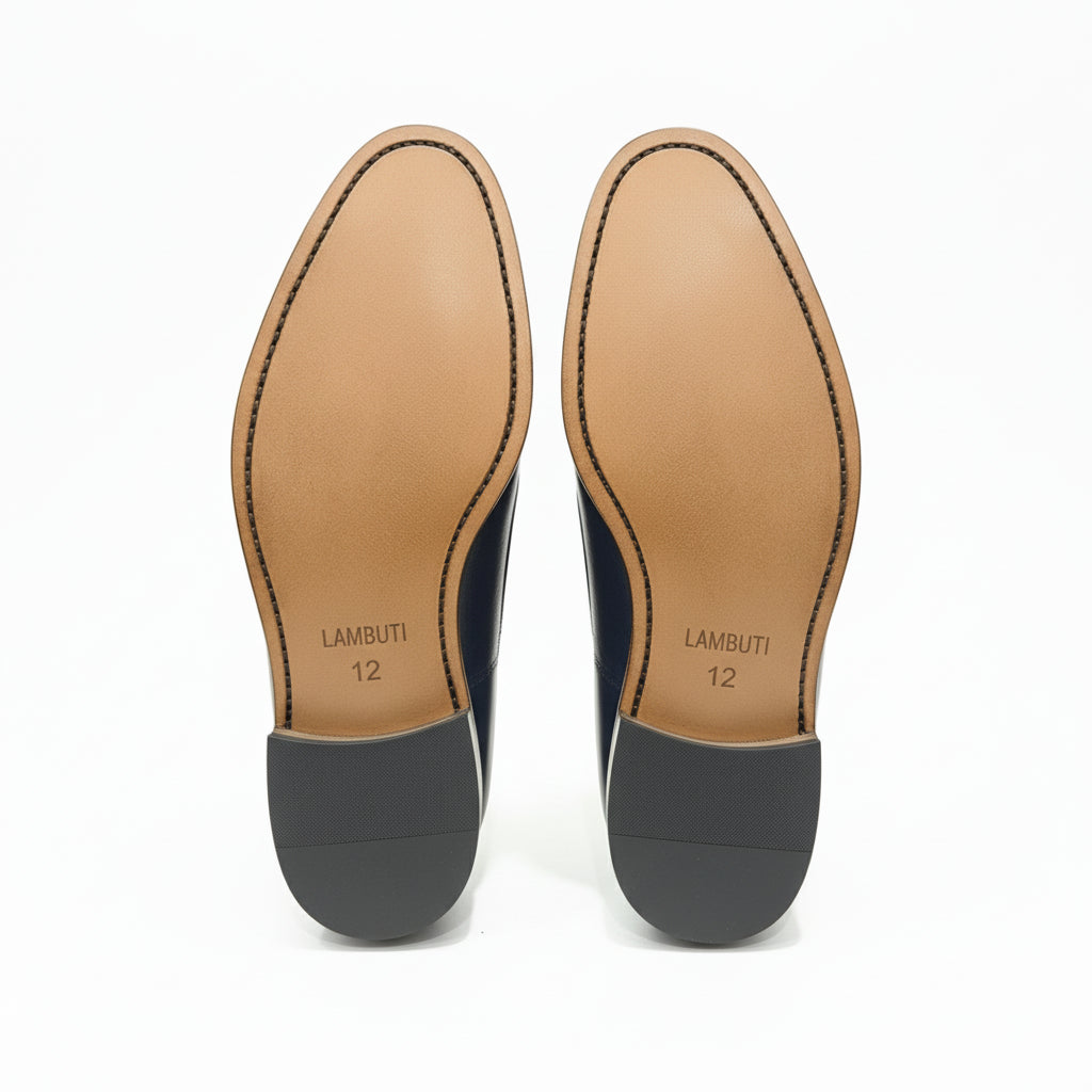 sole-view - Men's Brown Leather Moc-Toe Loafers