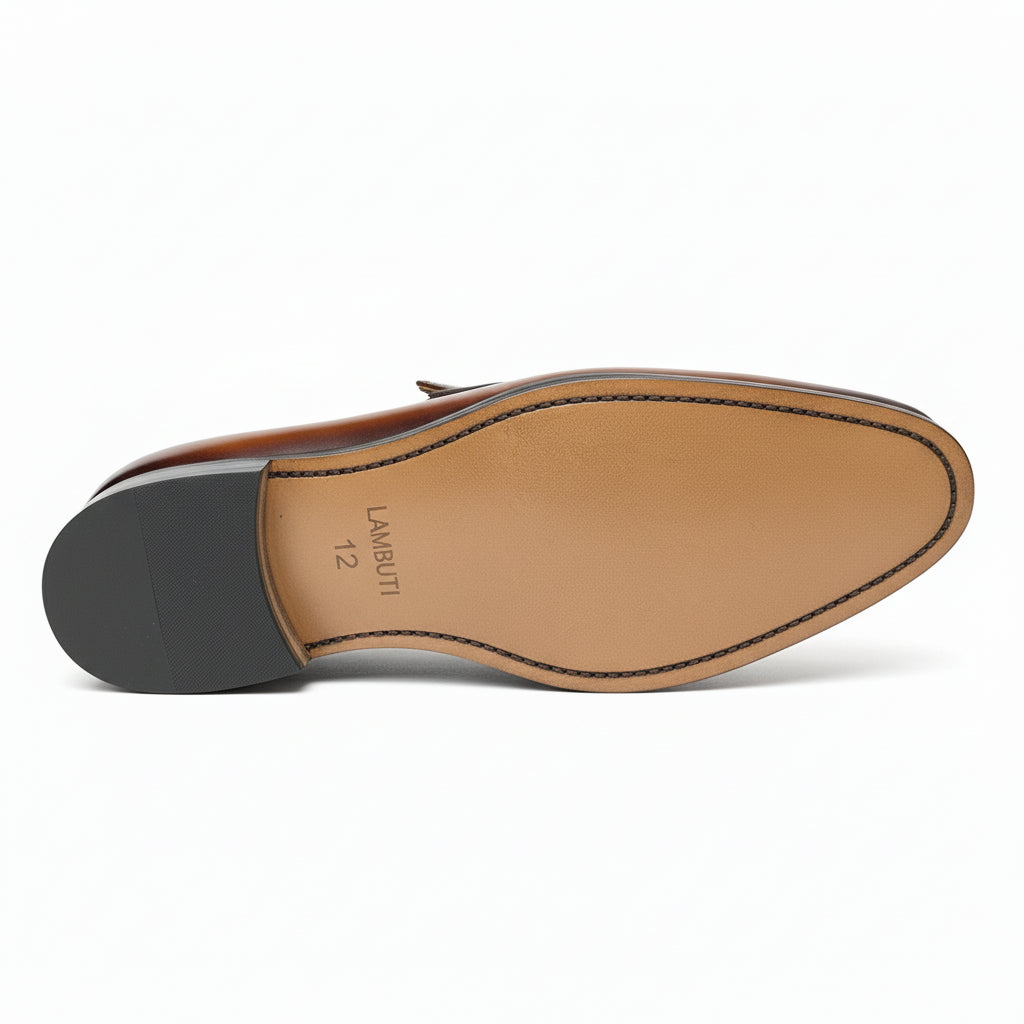 sole-view - Men's Brown Leather Moccasin Dress Shoes
