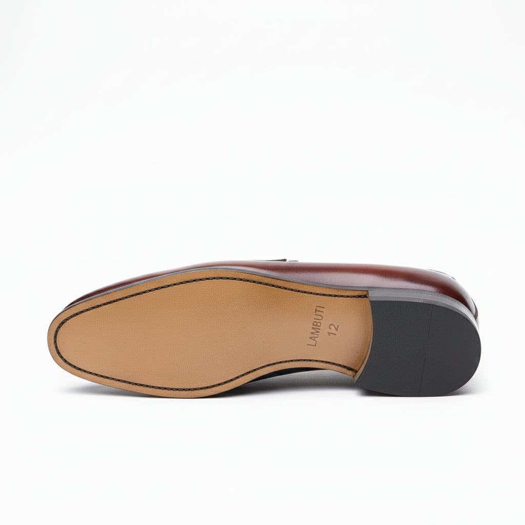 Men's Brown Leather Moccasins with Crocodile Texture - sole-view