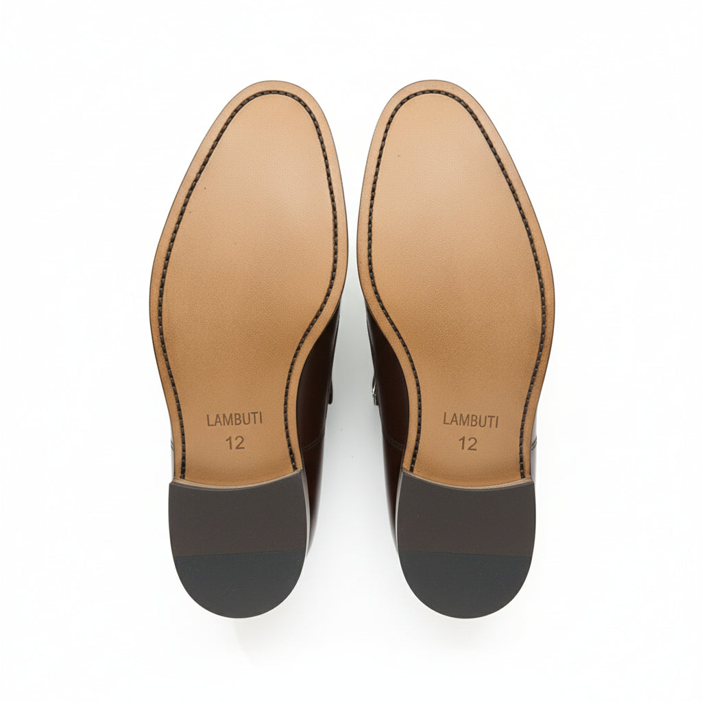 sole-view - Men's Brown Leather Monk Shoes