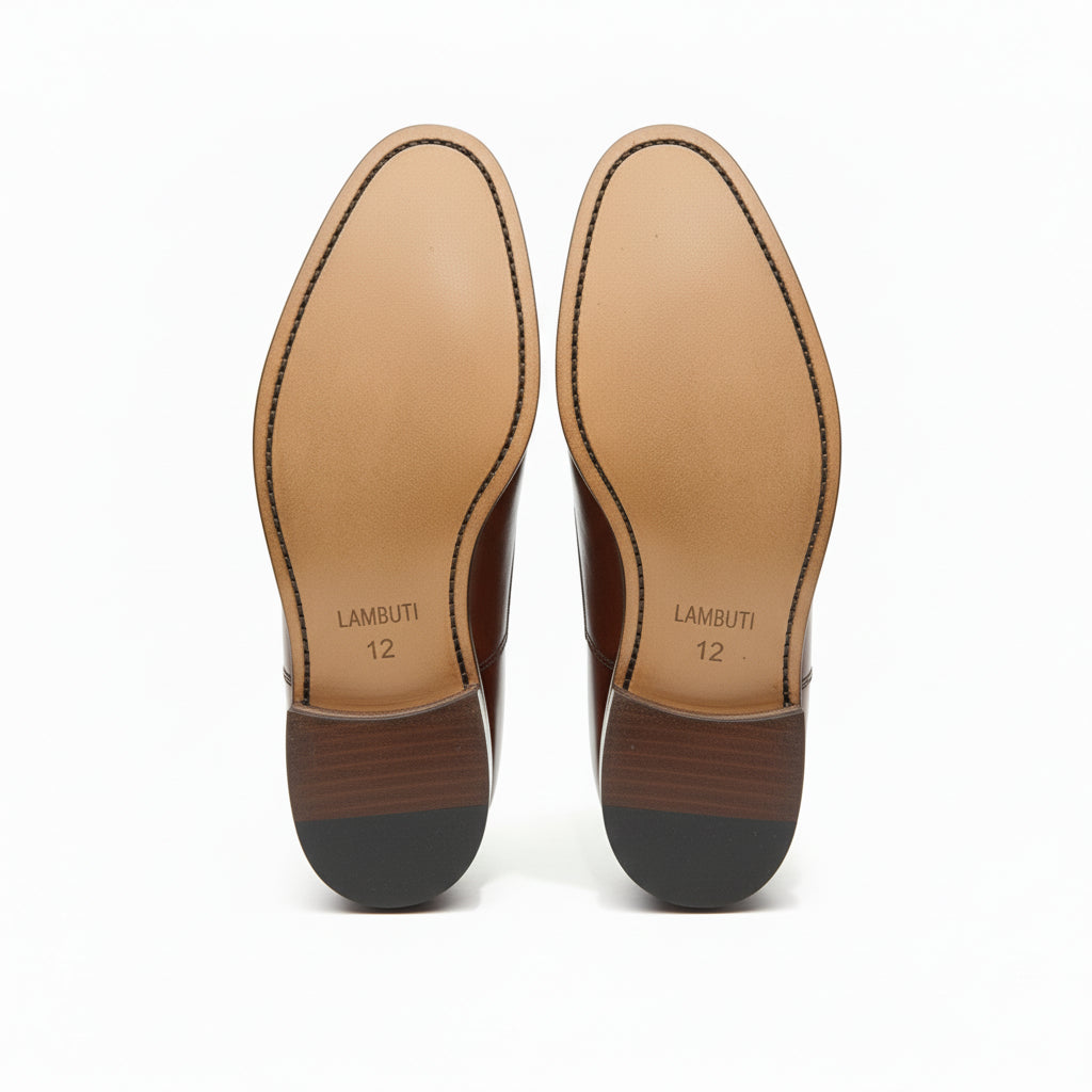 sole-view - Men's Brown Leather Monk Strap Dress Shoes