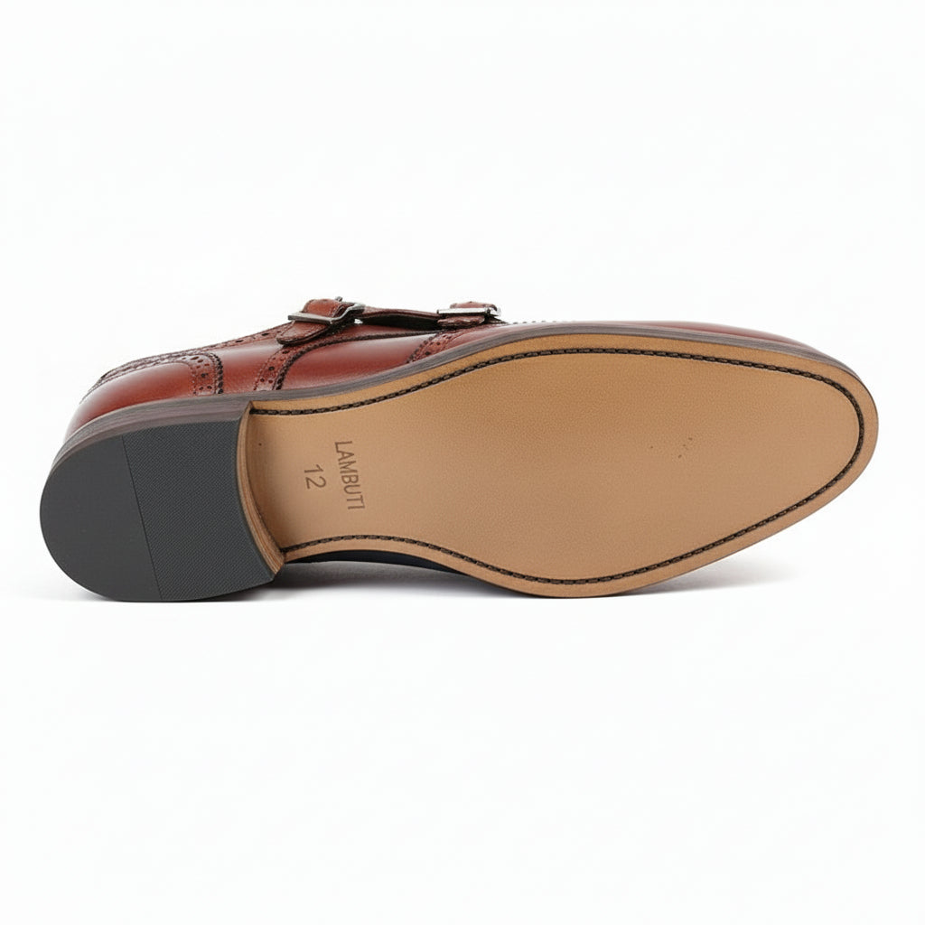 sole-view - Men's Brown Leather Monk Strap Shoes