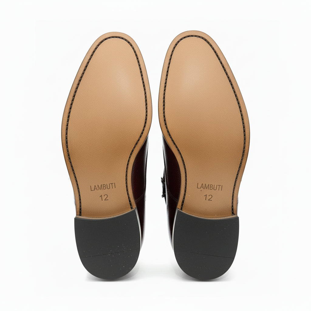 sole-view - Men's Brown Leather Monk Strap Shoes