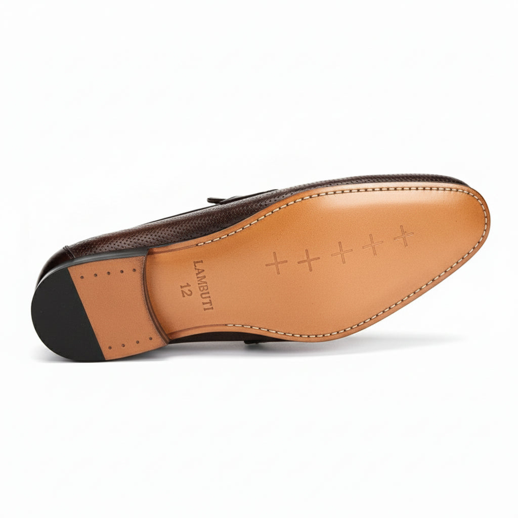 sole-view - Men's Brown Leather Penny Loafer Shoes