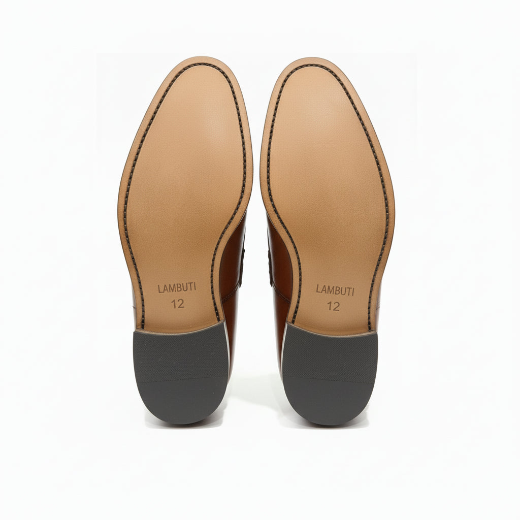 sole-view - Men's Brown Leather Slip-on Dress Shoes