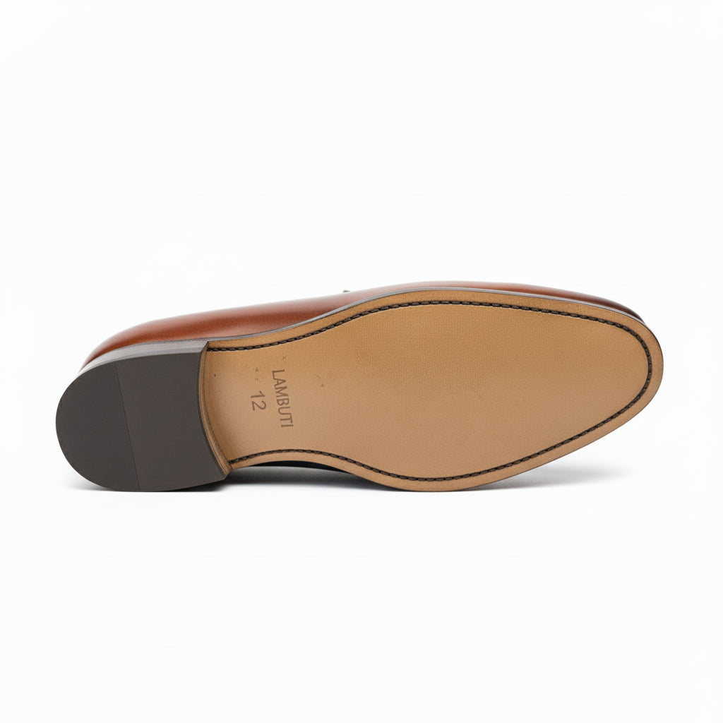 sole-view - Men's Brown Leather Slip-On Formal Dress Shoes