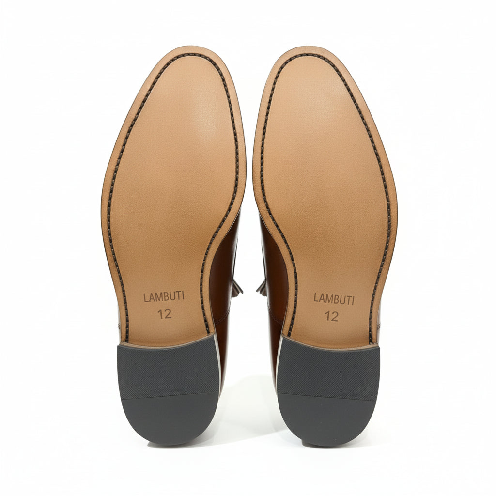 sole-view - Men's Brown Leather Tassel Loafers