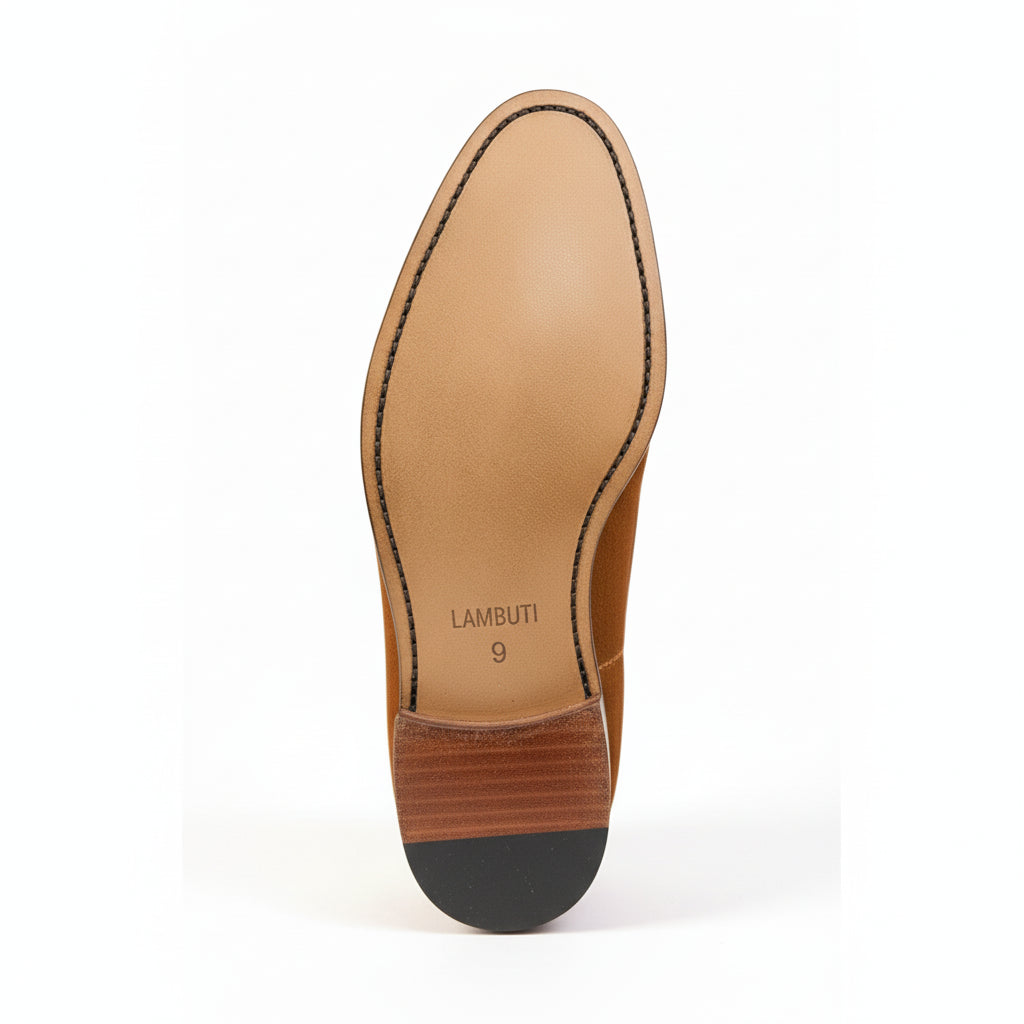 sole-view - Men's Brown Suede Penny Loafer Driving Shoes