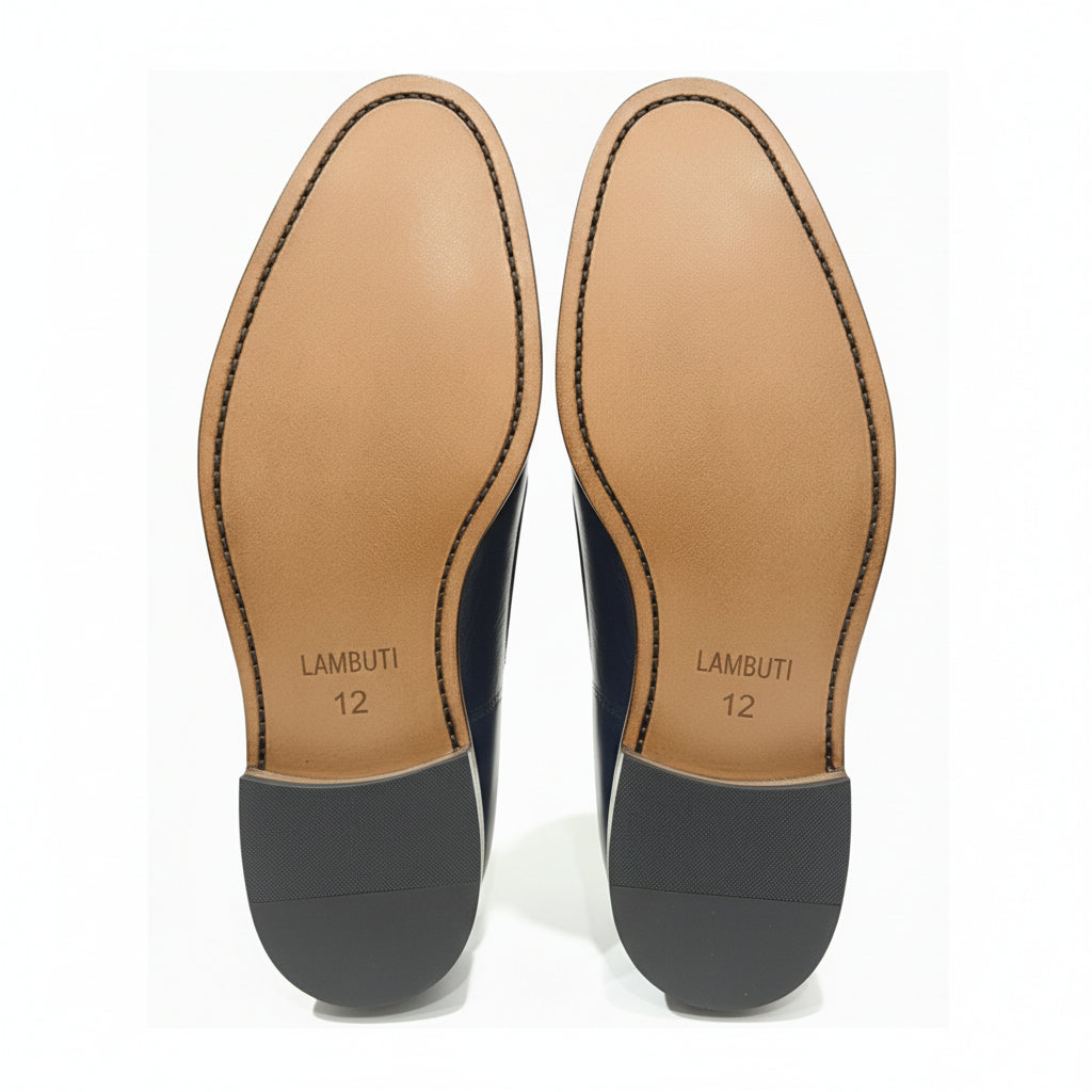 sole-view - Men's Burgundy Leather Double Buckle Dress Shoes