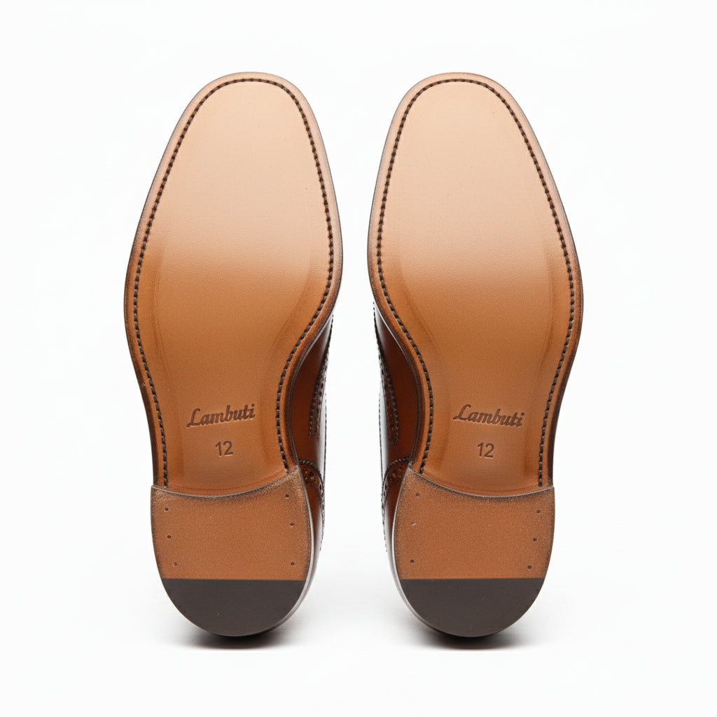 sole-view - Men's Classic Brown Leather Brogue Dress Shoes