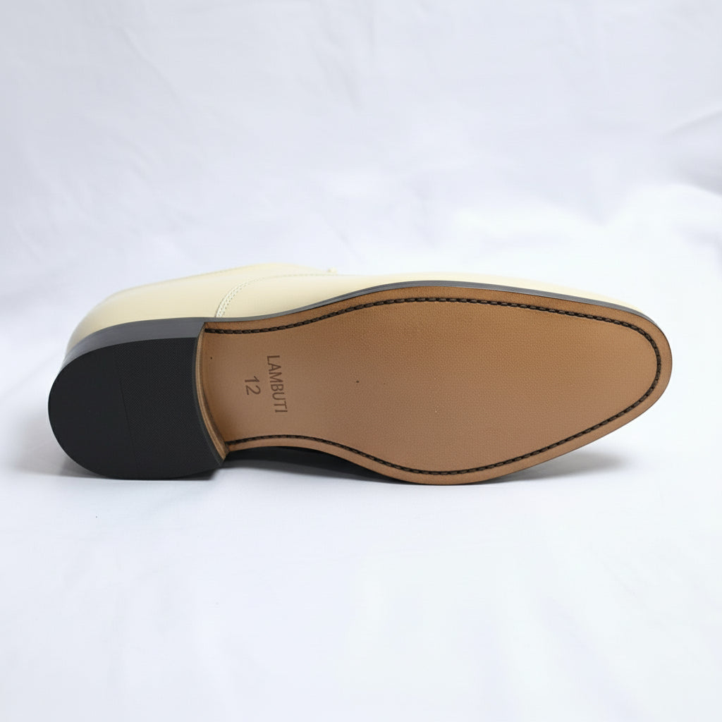 sole-view - Men's Cream Brogue Dress Shoes in Genuine Calf Leather