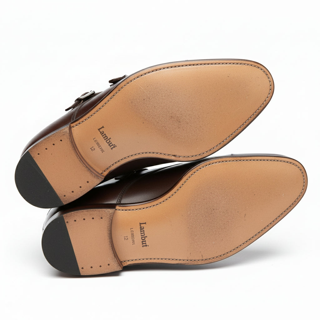 sole-view - Men's Dark Brown Double Monk Strap Leather Formal Shoes