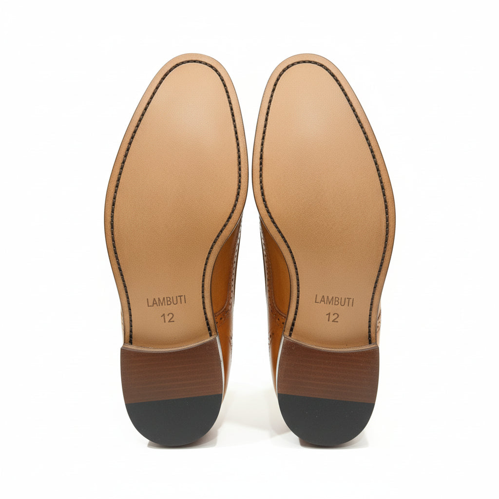 sole-view - Men's Genuine Leather Derby Shoes with Brogue Detailing