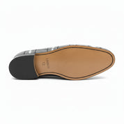 sole-view - Men's Gray Tweed Fabric Loafers with Tassel Detail