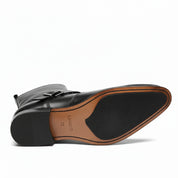 sole-view - Men's Handmade Black Leather Boots with Side Zipper & Monk Strap