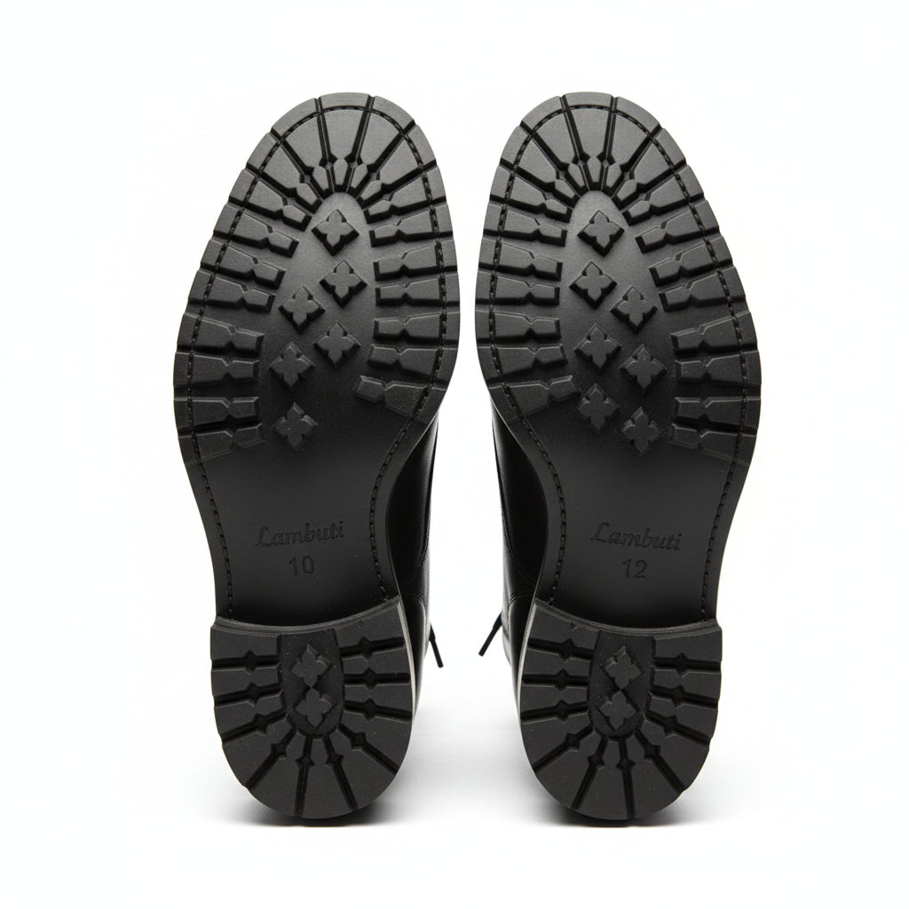 sole-view - Men's Handmade Black Leather Combat Boots with Lace-Up Design