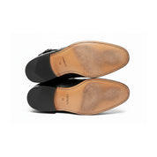 sole-view - Men's Handmade Black Leather Double Monk Ankle Boots with Side Zipper