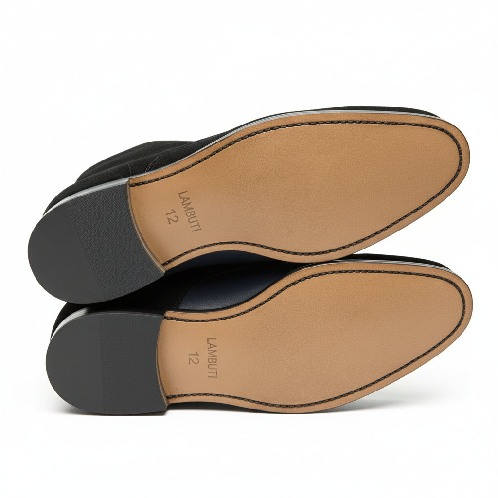 sole-view - Men's Handmade Black Suede Chukka Boots with Luxurious Craftsmanship