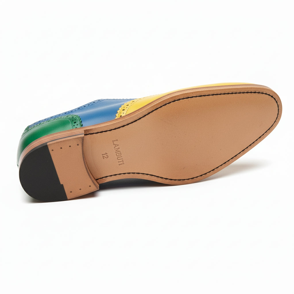 sole-view - Men's Multi Color Leather Brogue Shoes with Lace-Up Closure