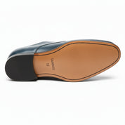 Men's Navy Blue Leather Monk Dress Shoes - sole-view
