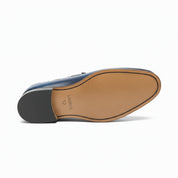 sole-view - Men's Navy Blue Leather Tassel Loafers
