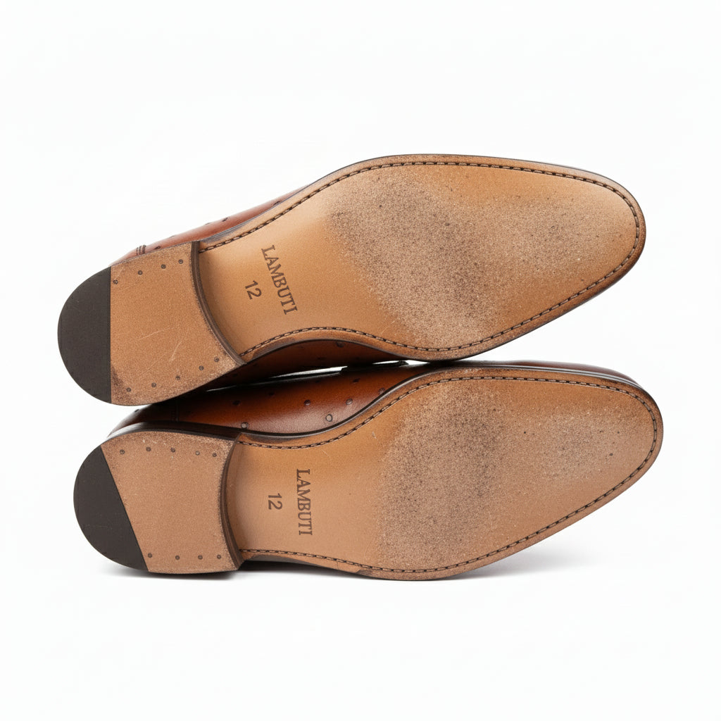 Men's Ostrich Print Leather Moccasins in Brown - sole-view