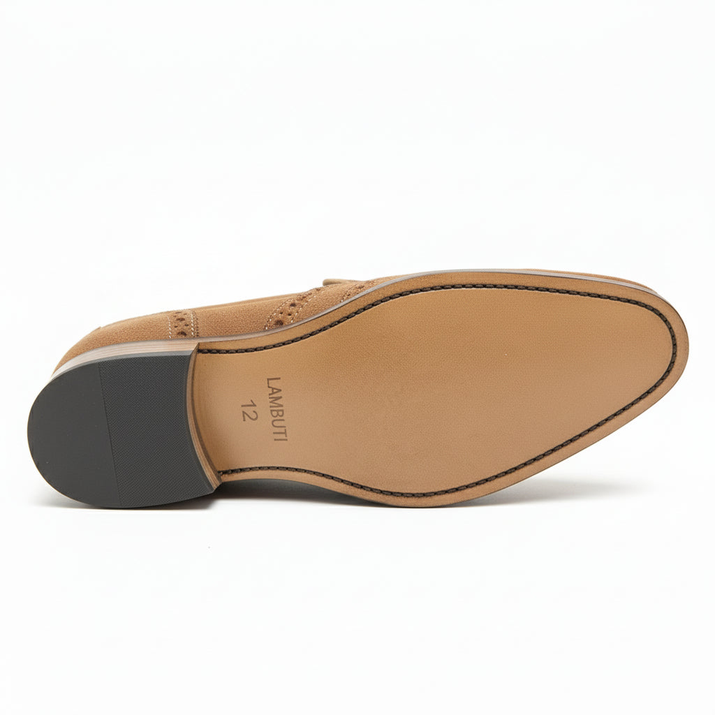 sole-view - Men's Suede Cow Leather Brogue Slip-on Shoes