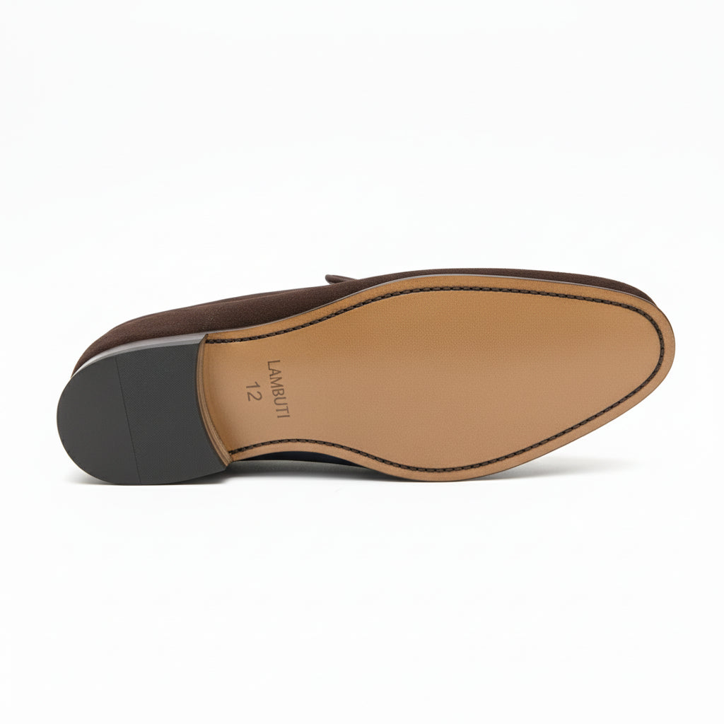 Men's Suede Slip-On Moccasins in Brown - sole-view