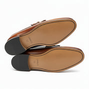 sole-view - Men's Tan Brown Leather Moccasins Loafers with Tassel Accent