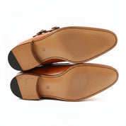 sole-view - Men's Tan Double Monk Leather Dress Shoes