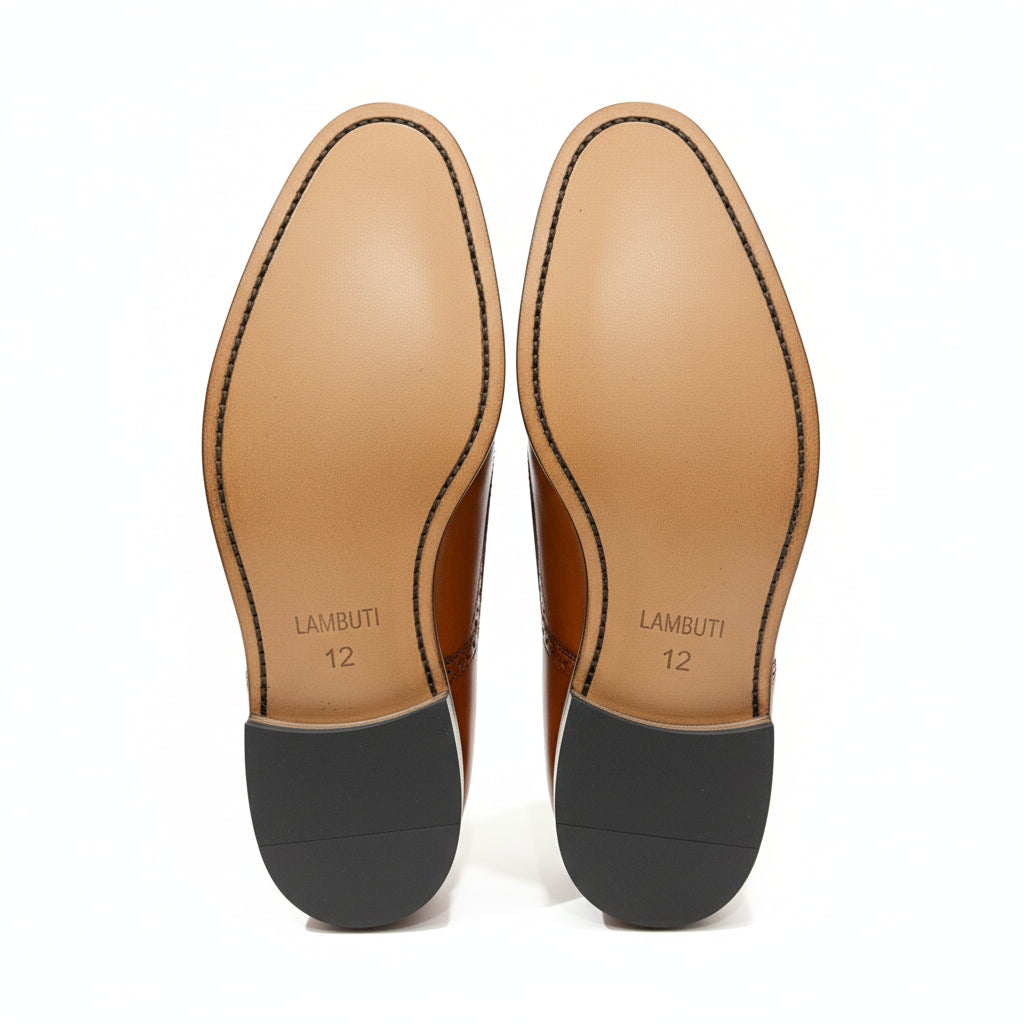 Men's Tan Leather Brogue Dress Shoes - sole-view