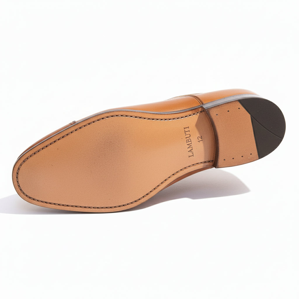 Men's Tan Leather Dress Shoes with Lace-up Closure - sole-view