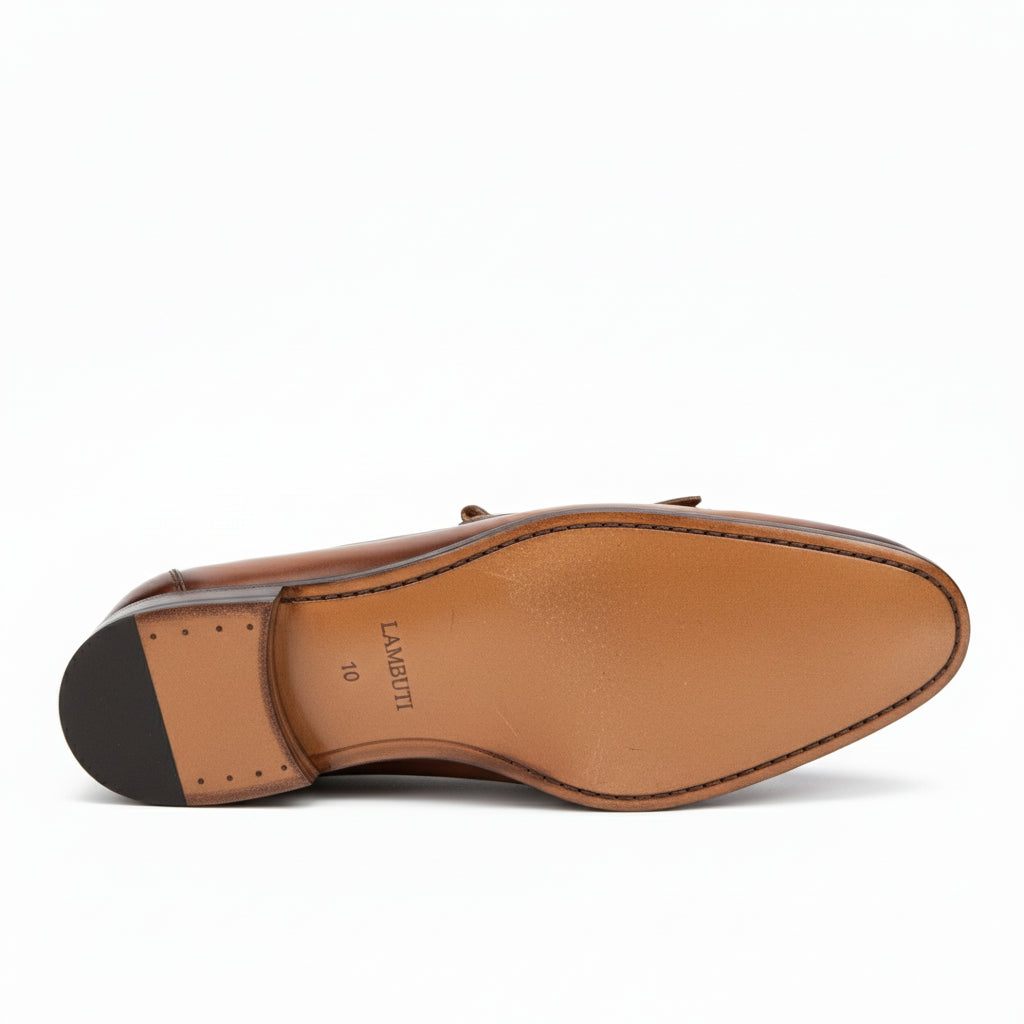 Men's Tan Leather Fringe Buckle Moccasins - sole-view