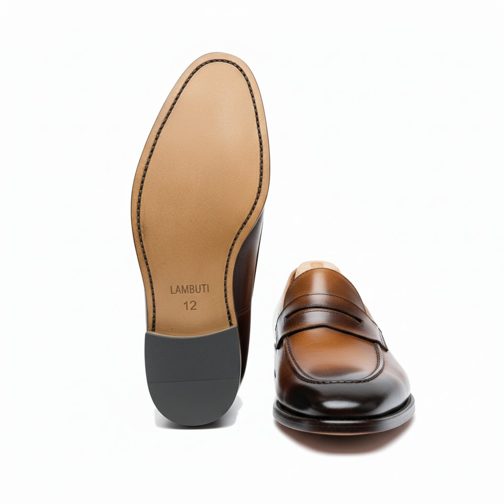 Men's Tan Leather Moccasins - sole-view