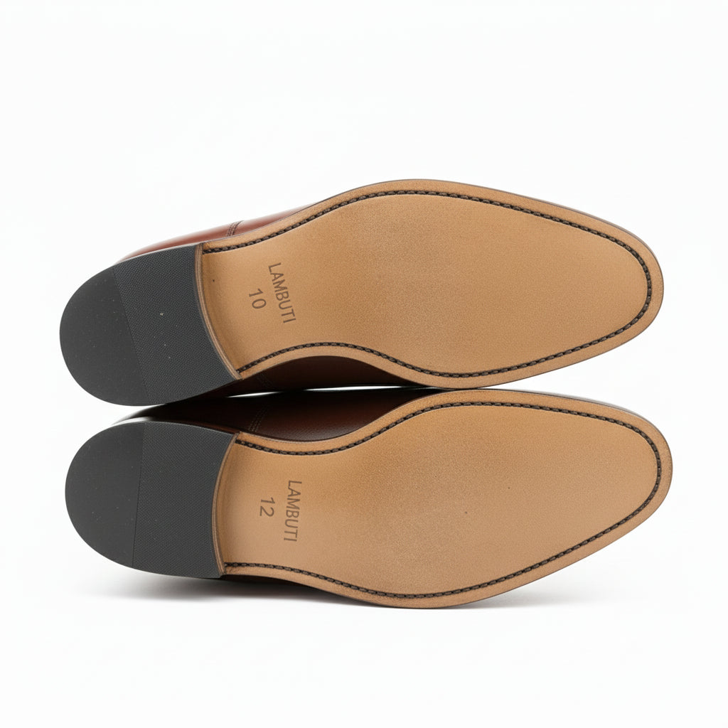 sole-view - Men's Tan Leather Wingtip Dress Shoes