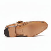Men's Tan Wing Tip Brogue Monk Leather Shoes - sole-view